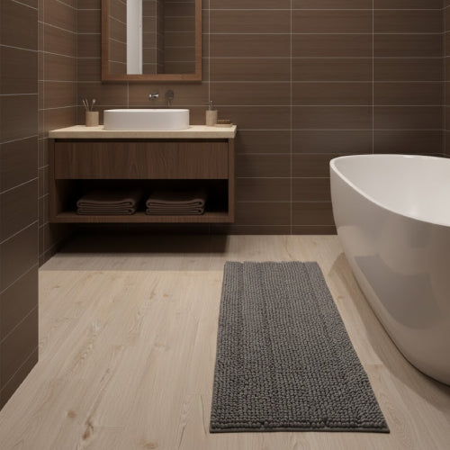 Tapis de bain long gris baignoire 