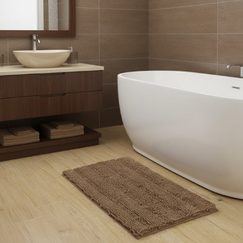 Tapis de bain long marron baignoire 