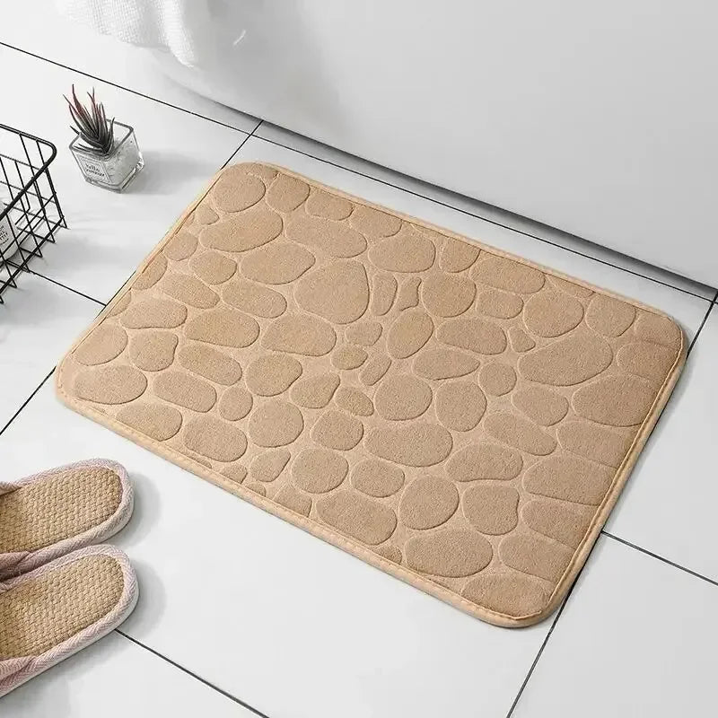 Tapis de bain mémoire de forme galet beige