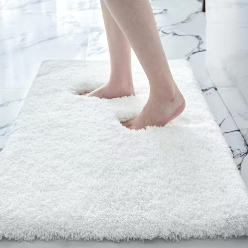 Tapis de bain moelleux Blanc pieds 