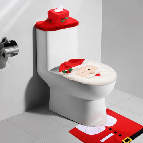 Tapis de bain noël et housse de toilette blanc rouge 