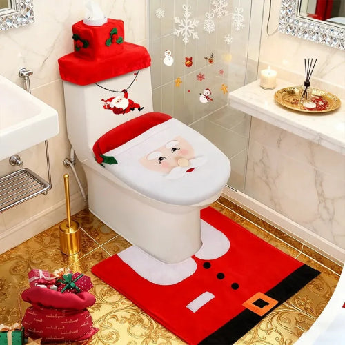 Tapis de bain noël et housse de toilette or 