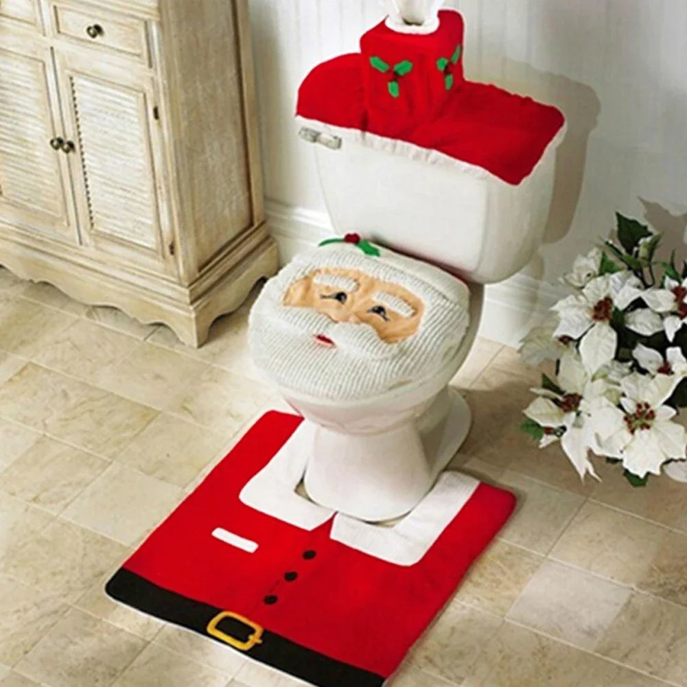 Tapis de bain noel et housse de toilette