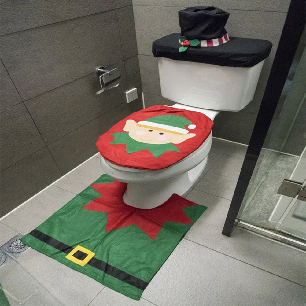 Tapis de bain noel et housse de toilette vert 