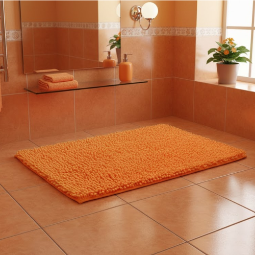 Tapis de bain orange en chenille sol 