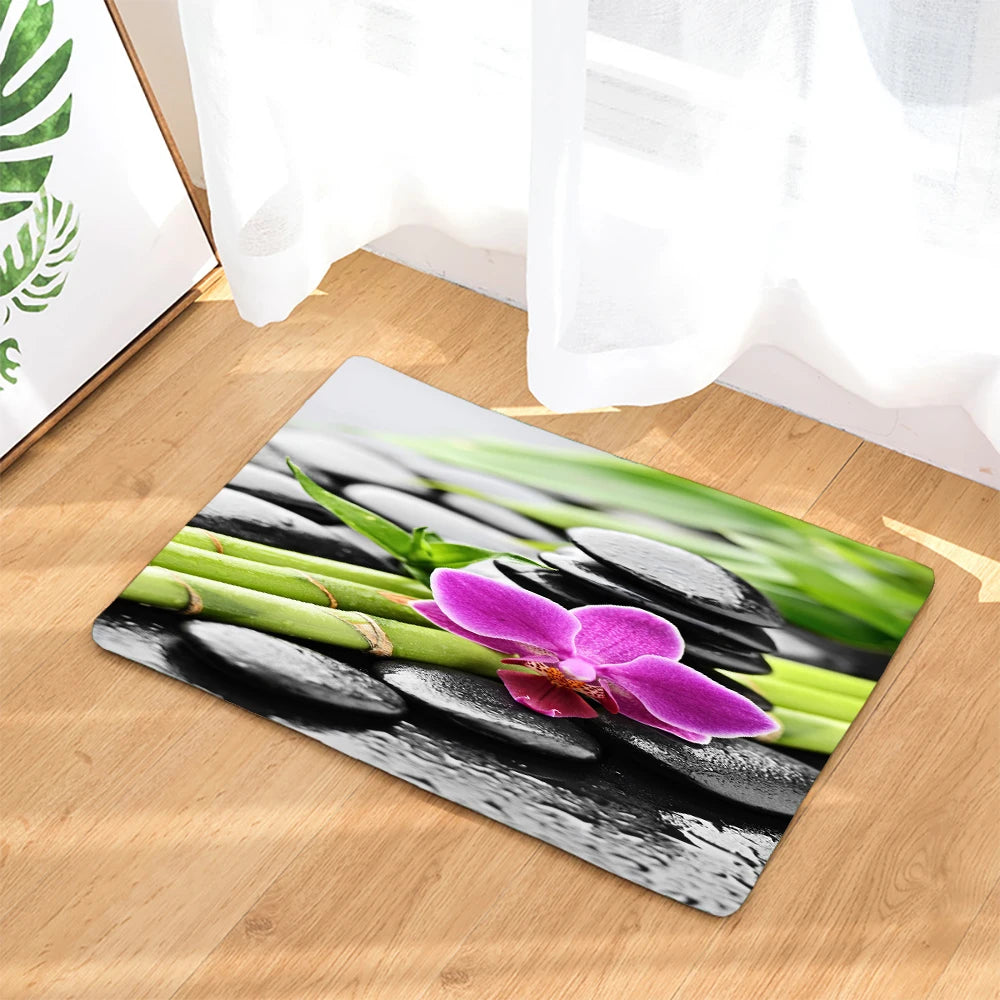 Tapis de bain orchidée  pierre fleur
