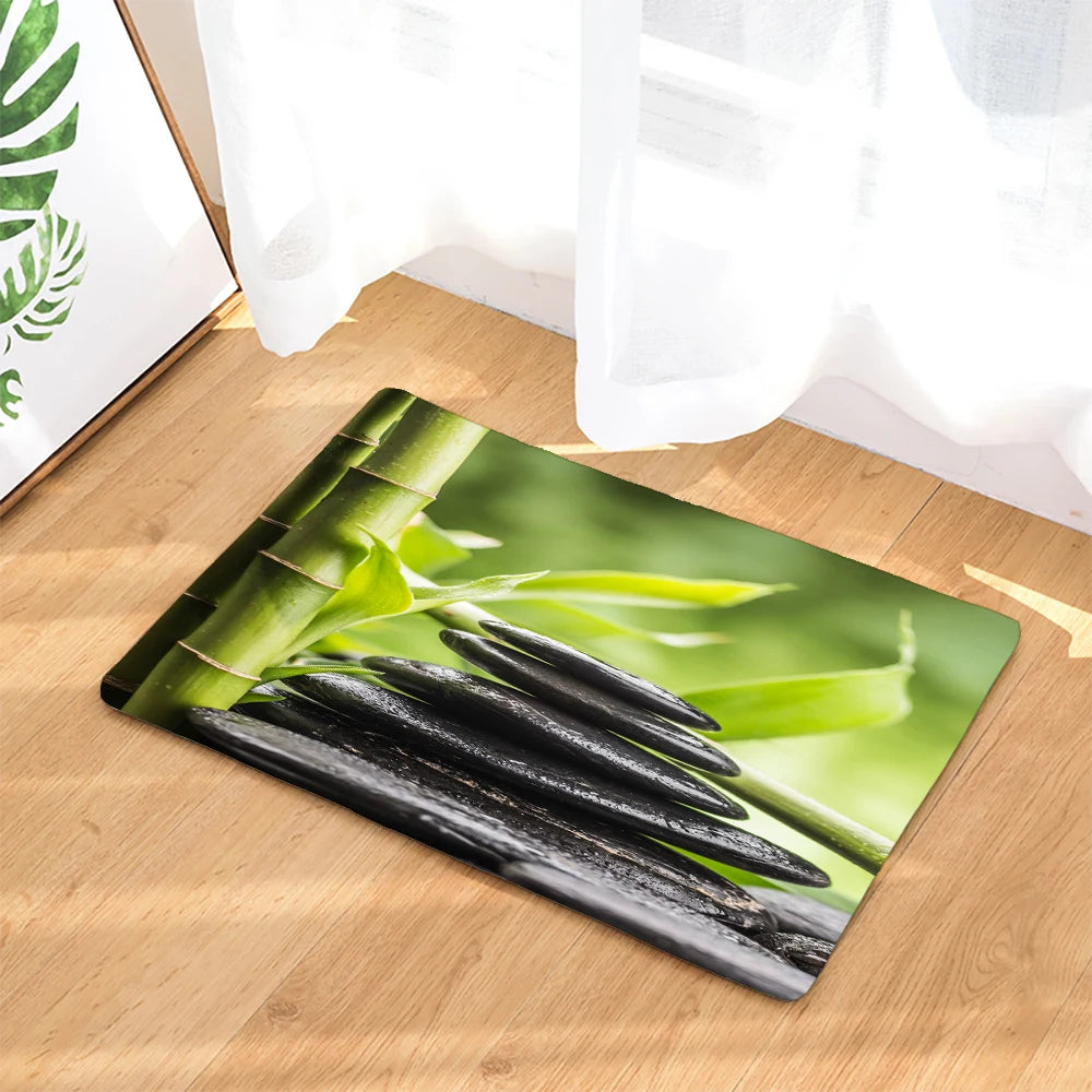 Tapis de bain orchidée pierre noir