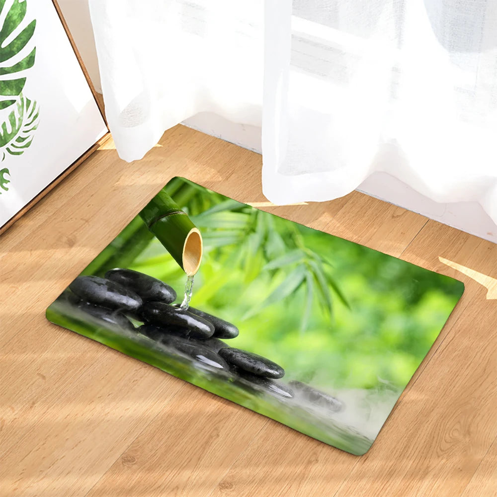 Tapis de bain orchidée pierre noir eau