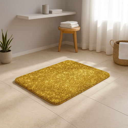 Tapis de bain pailleté or jaune