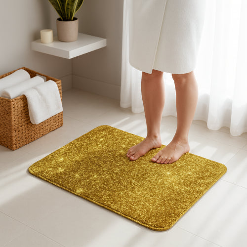 Tapis de bain pailleté or pieds 