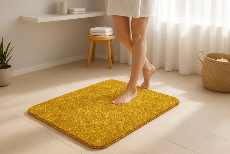 Tapis de bain pailleté pied or 