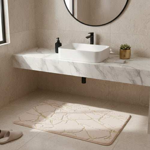 Tapis de bain épais beige lavabo 