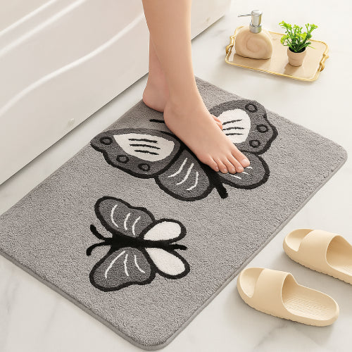 Tapis de bain papillon gris clair 