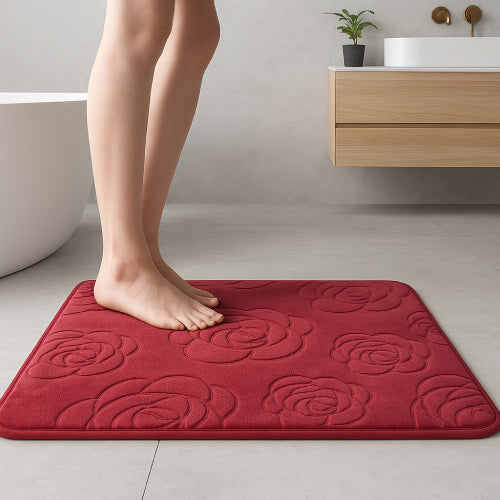 Tapis de bain parme rouge pieds  