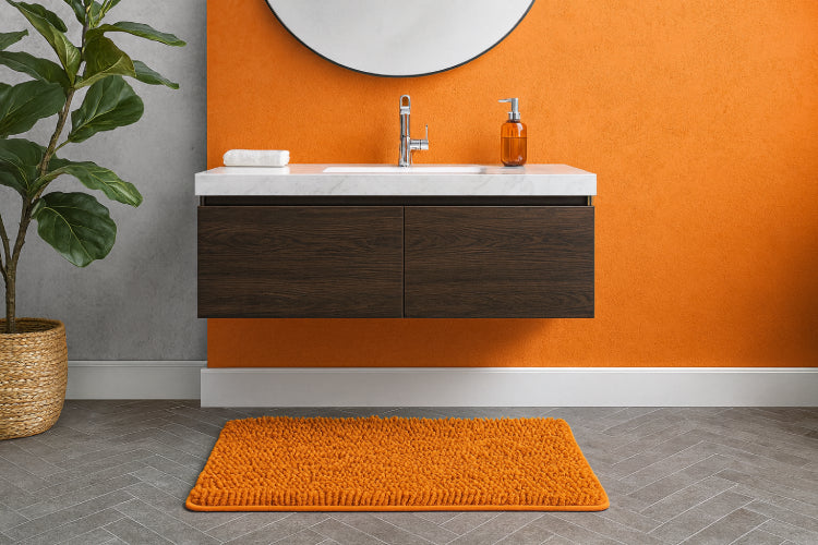 Tapis de bain éponge orange sol 