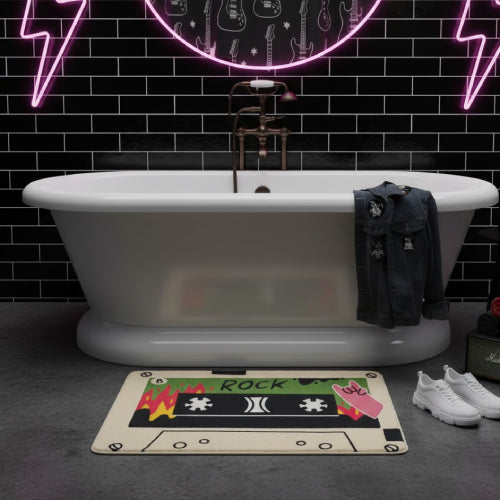 Tapis de bain rétro de cassettes audio beige 
