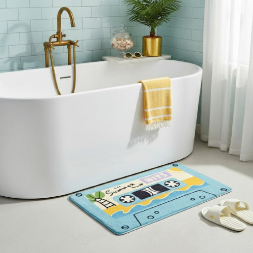 Tapis de bain rétro de cassettes audio bleu 