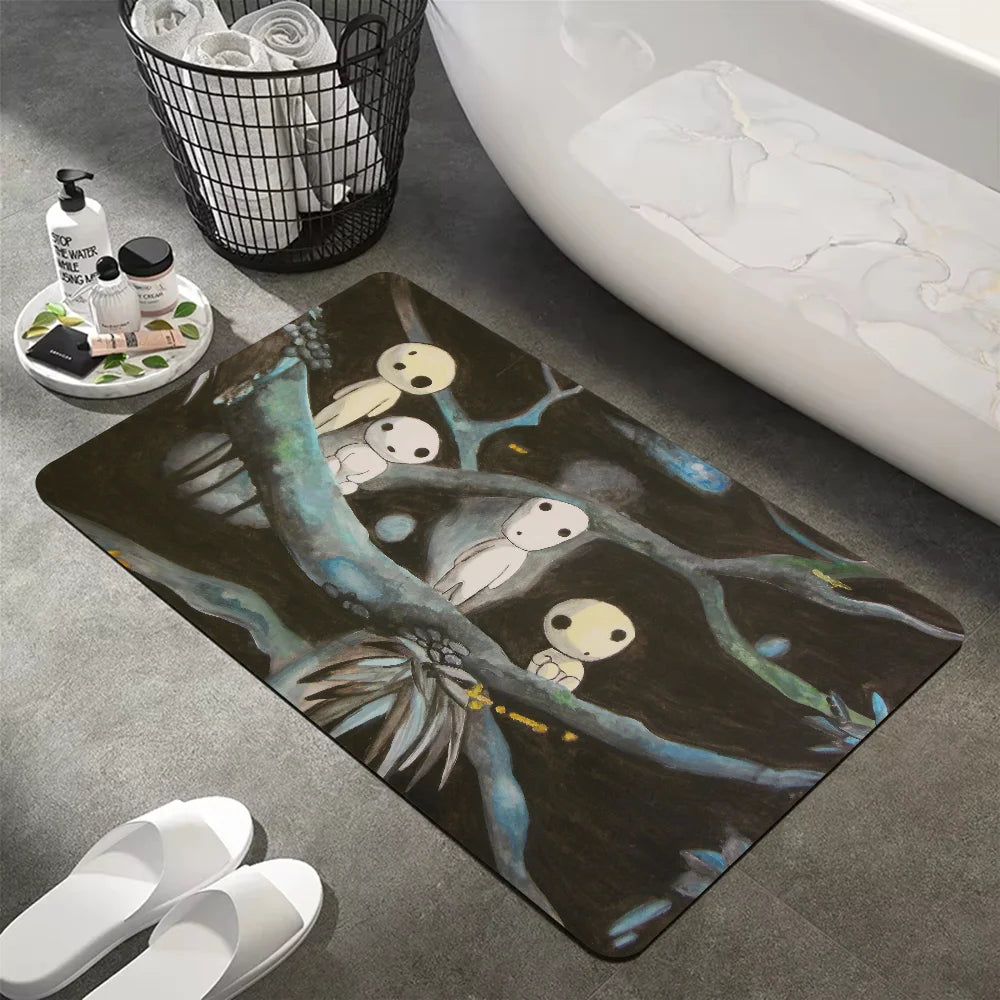 Tapis de bain rectangulaire antidérapant Kodama Princesse Mononoké baignoire 