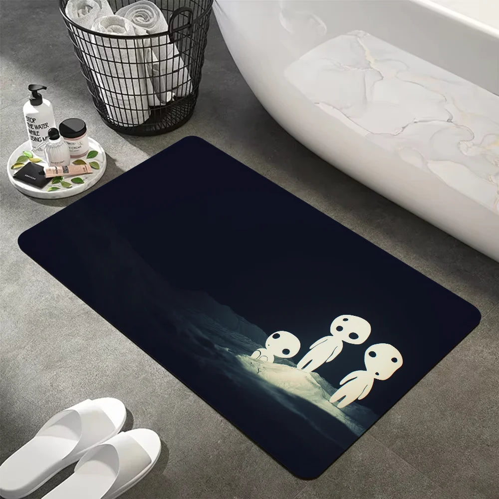 Tapis de bain rectangulaire antidérapant Kodama Princesse Mononoké  bleu nuit 