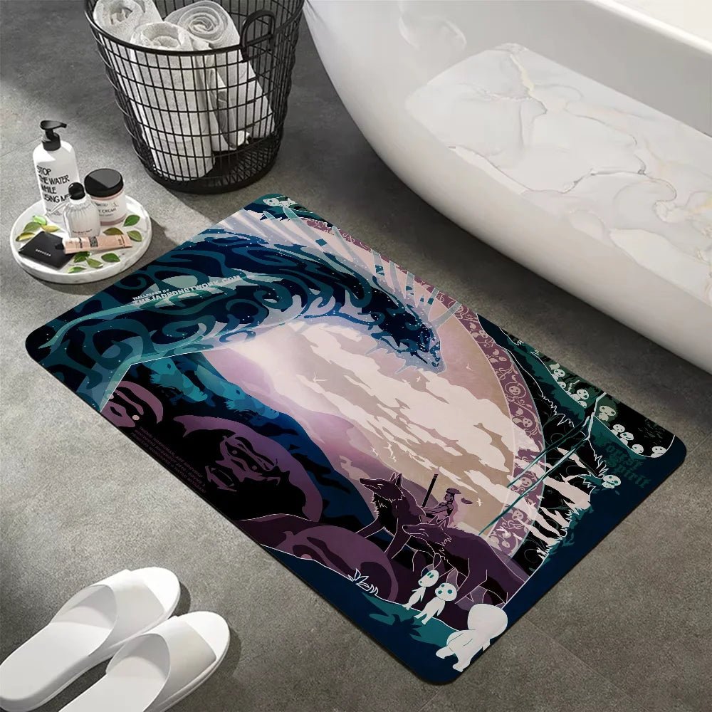 Tapis de bain rectangulaire antidérapant Kodama Princesse Mononoké  ciel 