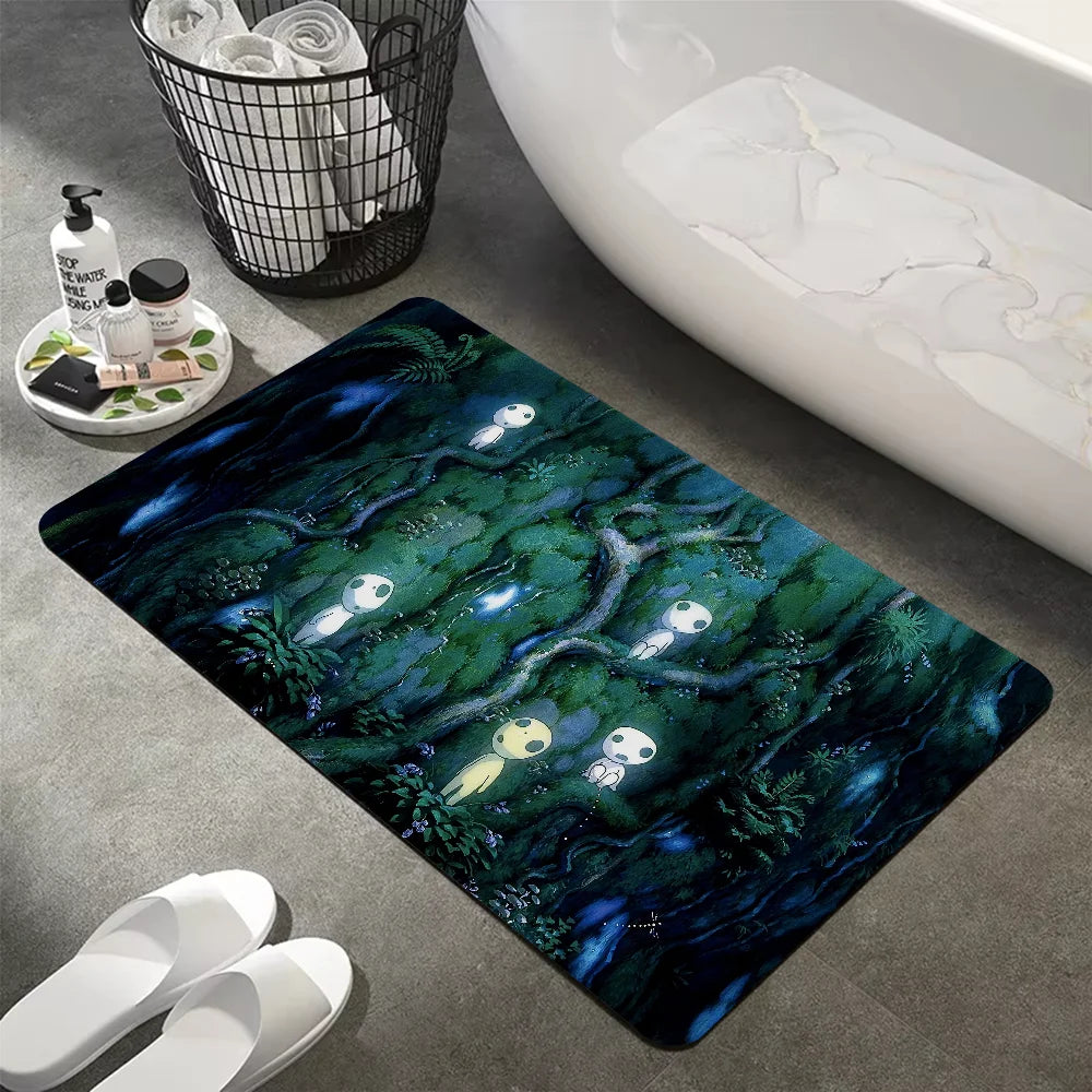 Tapis de bain rectangulaire antidérapant Kodama Princesse Mononoké   panier 