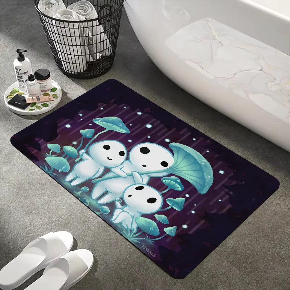 Tapis de bain rectangulaire antidérapant Kodama Princesse Mononoké   vert 