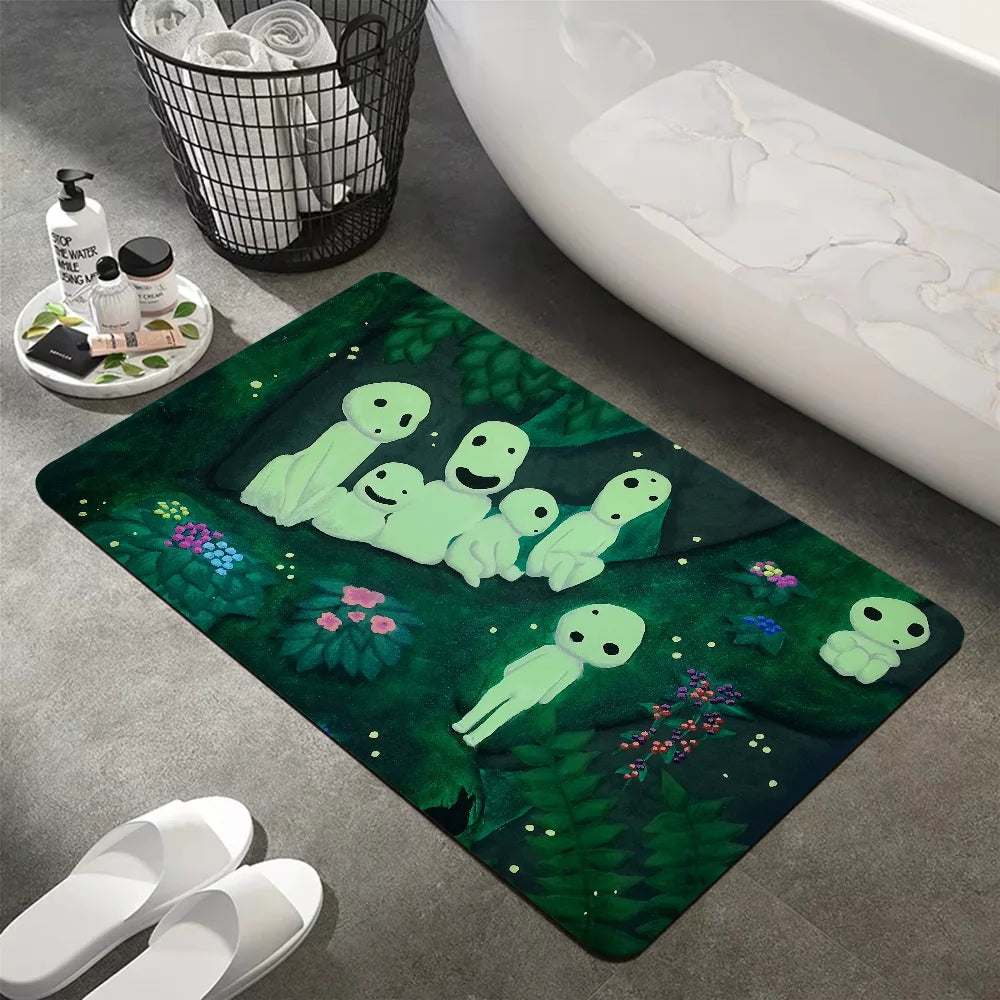 Tapis de bain rectangulaire antidérapant Kodama Princesse Mononoké   vert  bouteille 