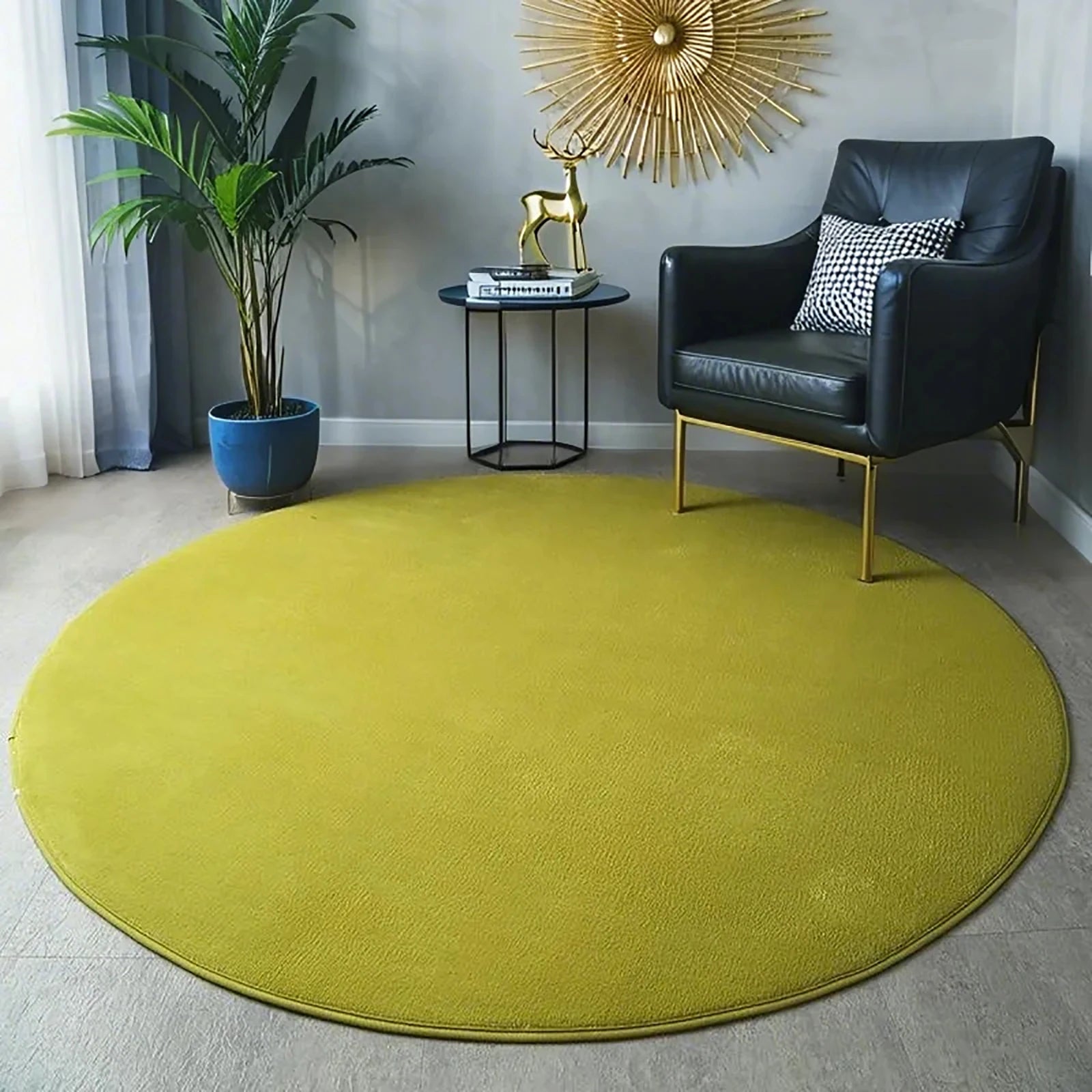 Tapis de bain rond  jaune moutarde