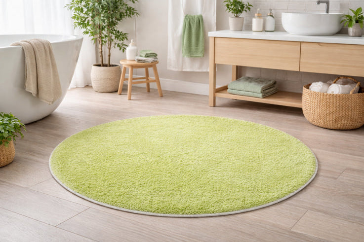 Tapis de bain rond vert anis panier 