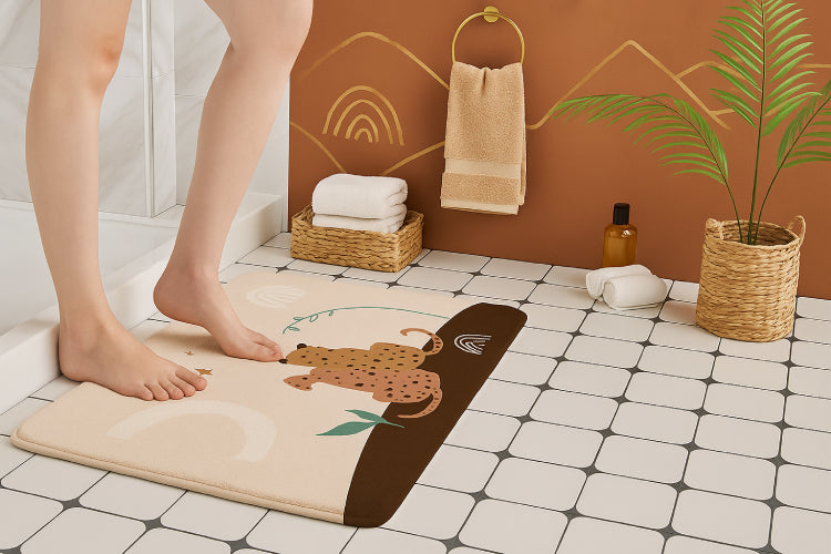 Tapis de bain savane marron 