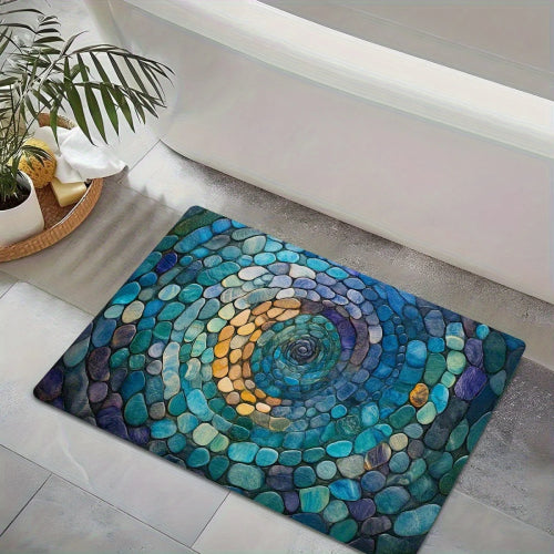 Tapis de bain spirale en galet bleu 