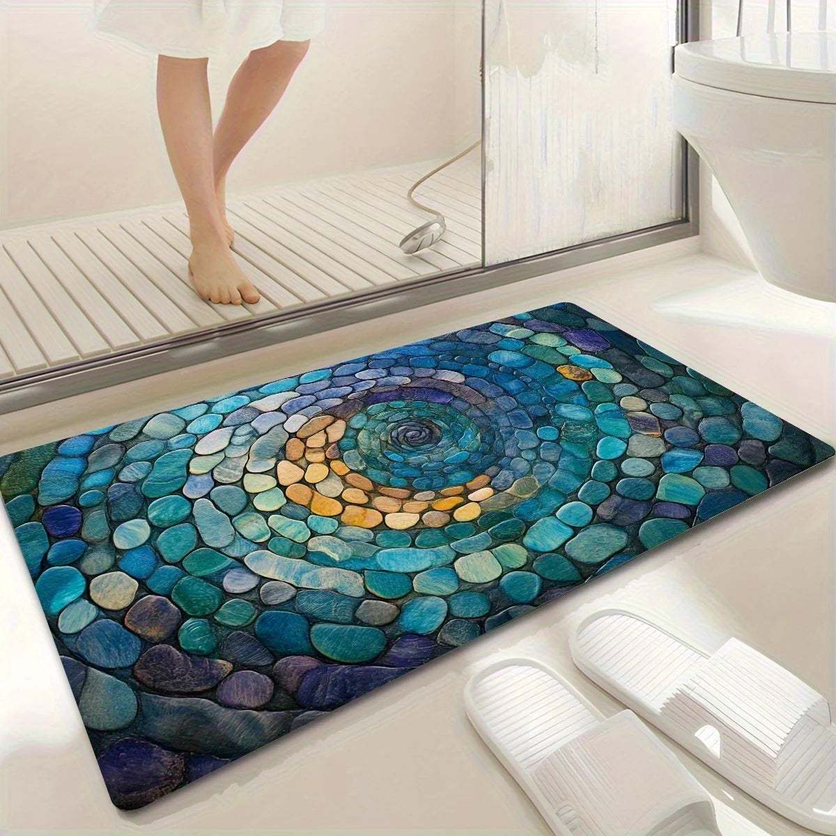 Tapis de bain spirale en galet pied 