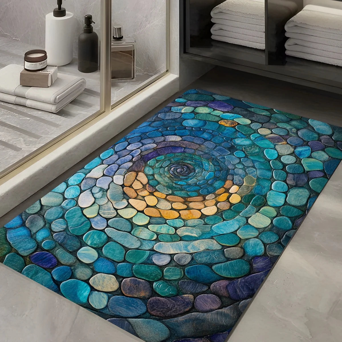 Tapis de bain spirale en galet sol 