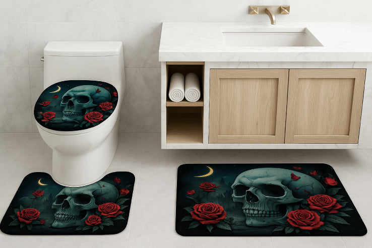 Tapis de bain tête de mort  3 pièces