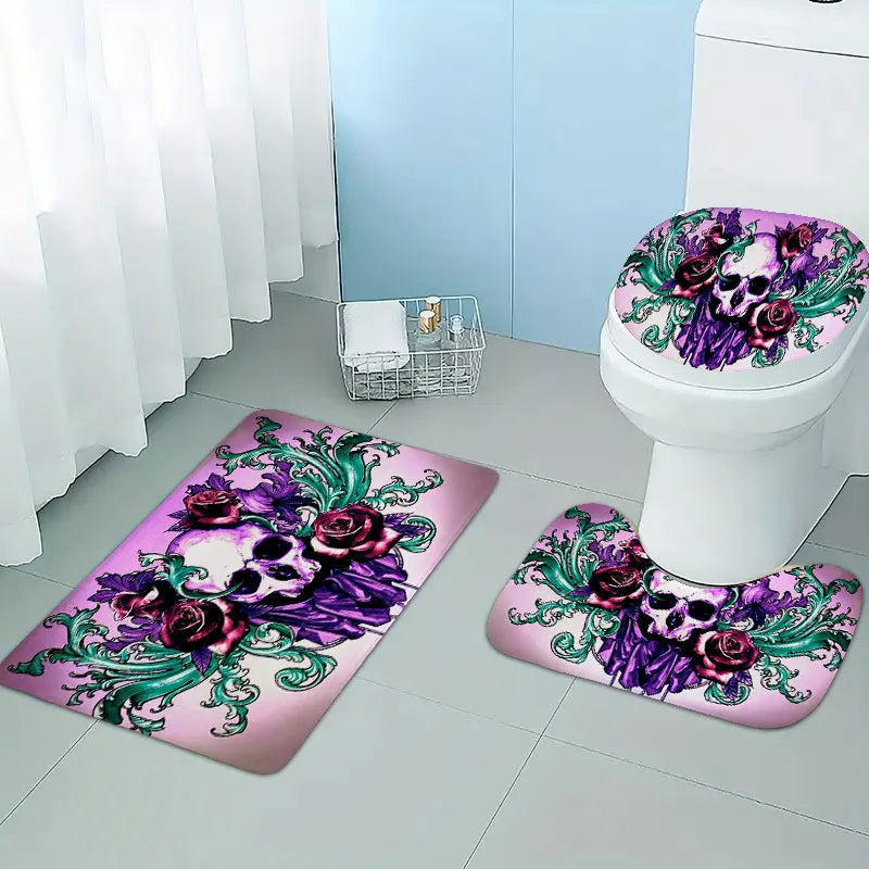 Tapis de bain tête de mort rose