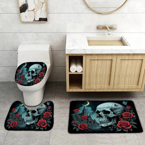  Tapis de bain tête de mort roses 