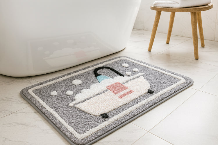 Tapis de bain tricoté antidérapant baignoire  blanc  gris