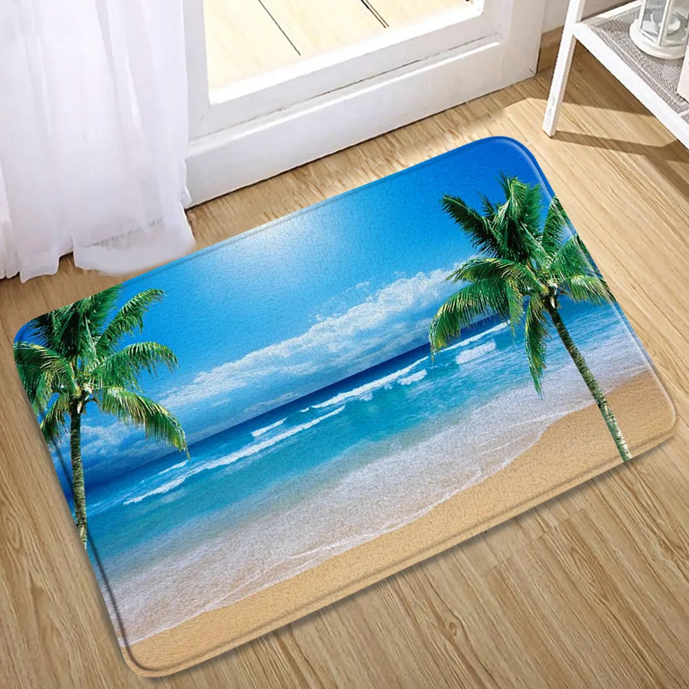 Tapis de bain tropical  bleu