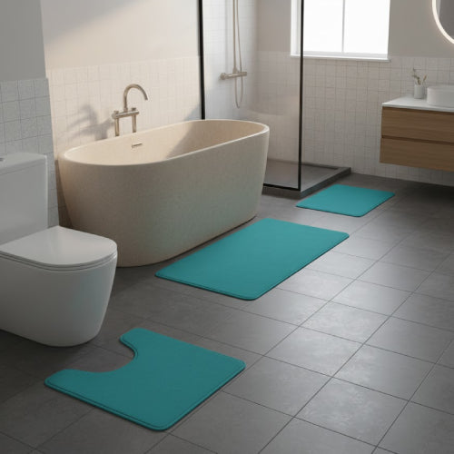 Tapis de bain turquoise  sol  baignoire 