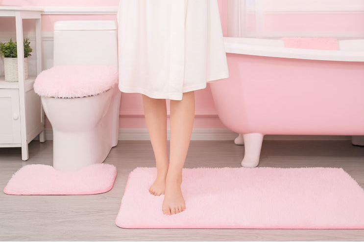 Tapis de bain ultra moelleux rose pieds 
