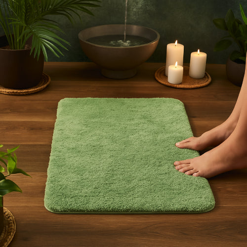 Tapis de bain vert amande pieds 