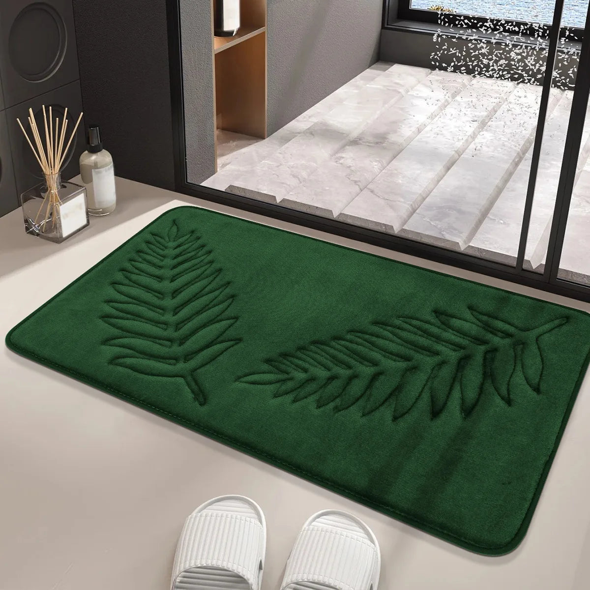 Tapis de bain vert bouteille douche
