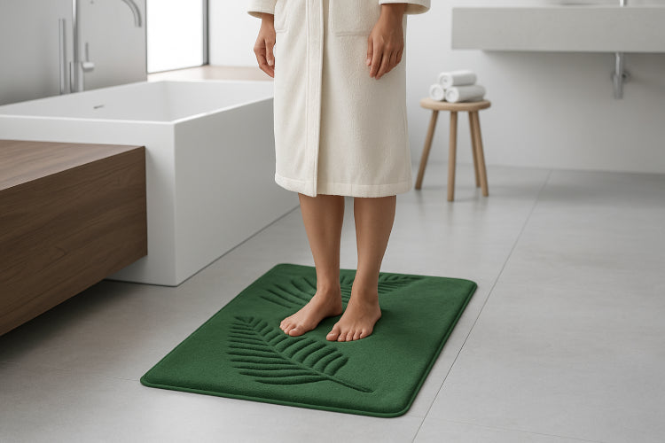 Tapis de bain vert bouteille pieds 