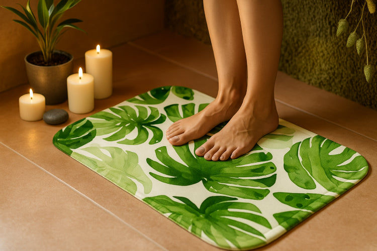 Tapis de bain vert foret pieds 