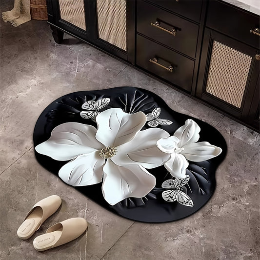 Tapis de bain vintage floral papillon