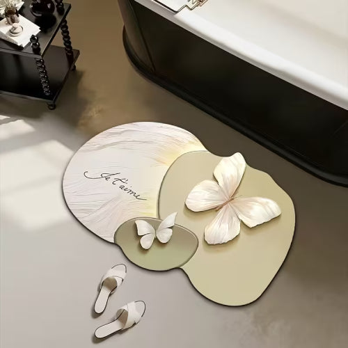 Tapis de douche absorbant couleurs pastel vert papillon 