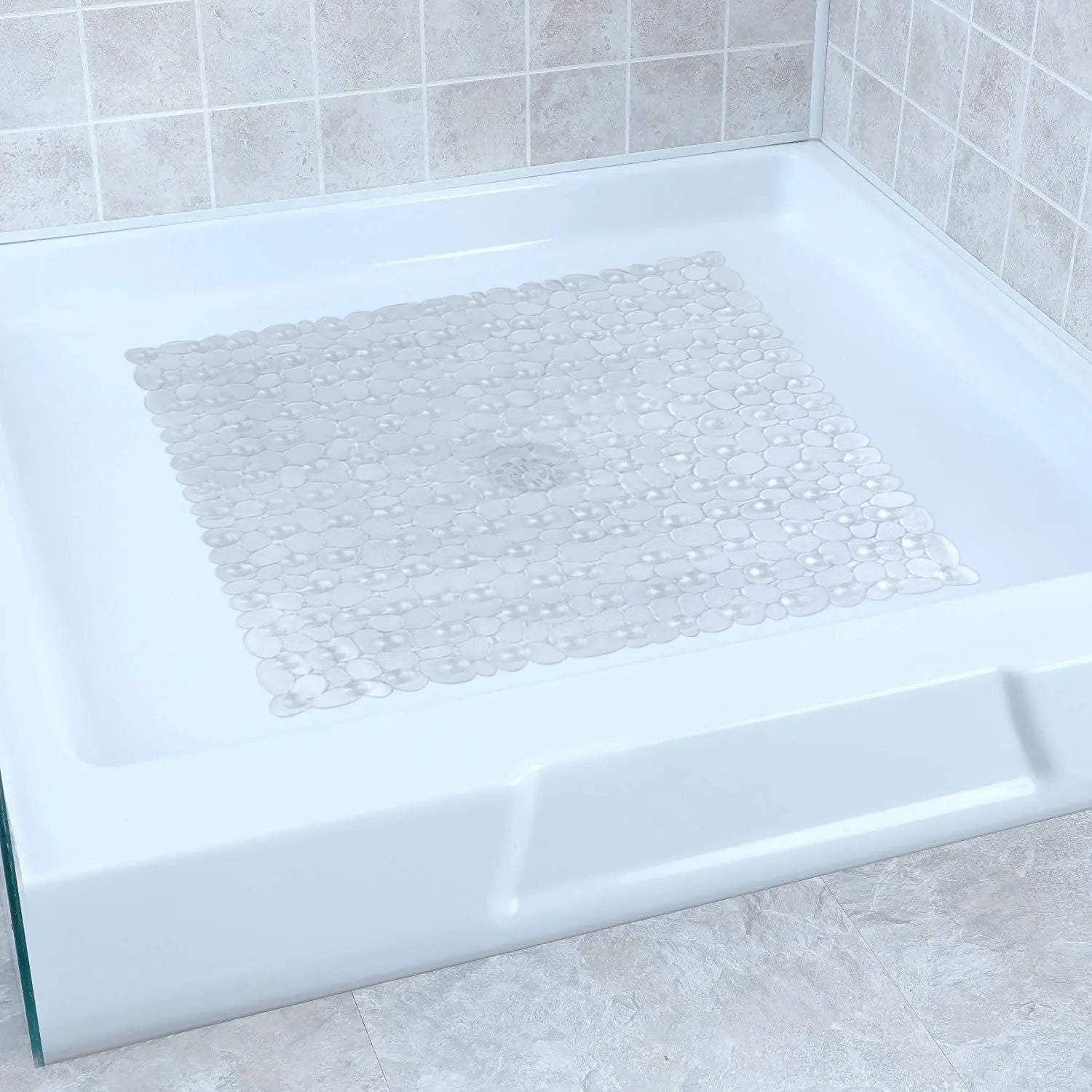 Tapis de douche carré avec ventouses clair 