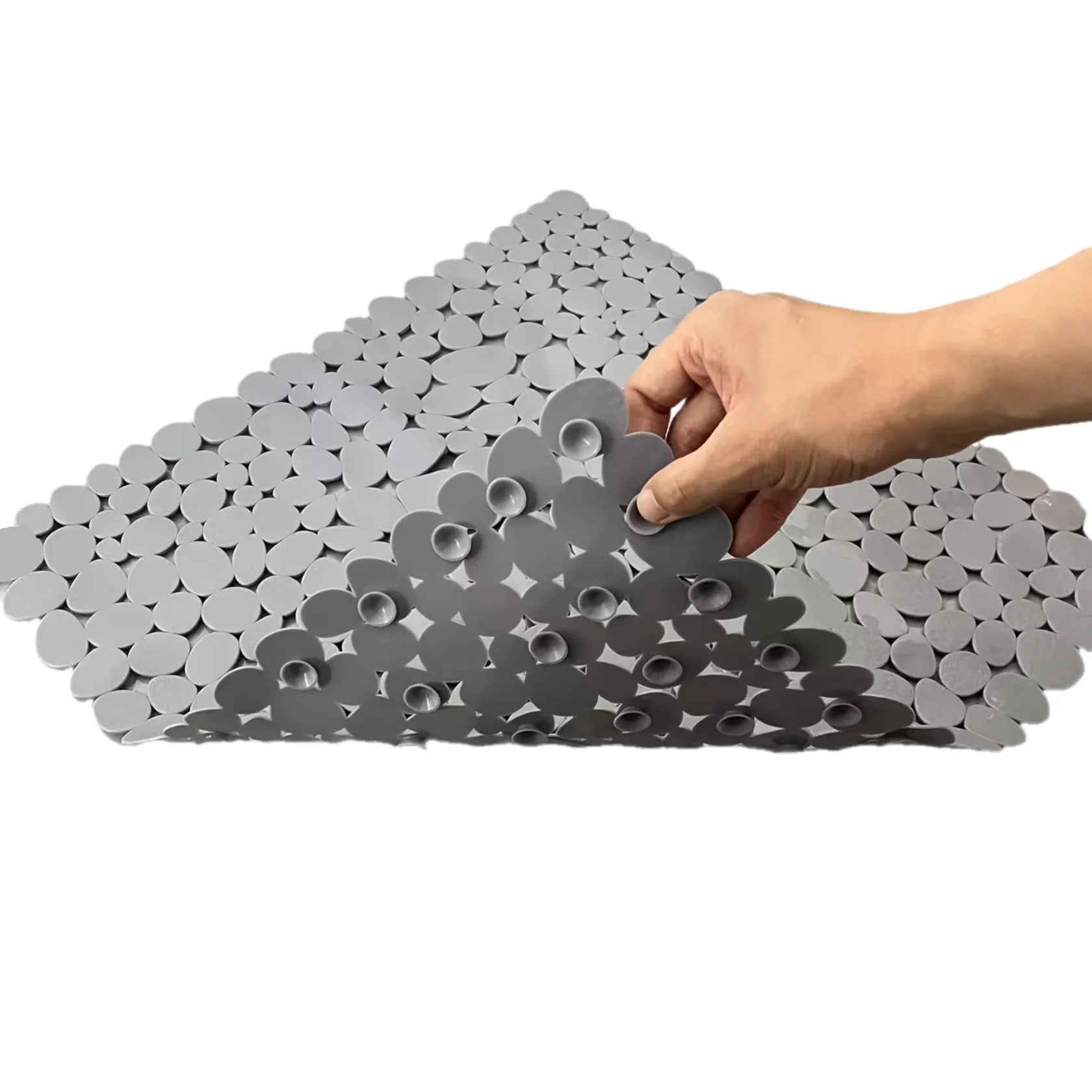 Tapis de douche carré avec ventouses  gris 