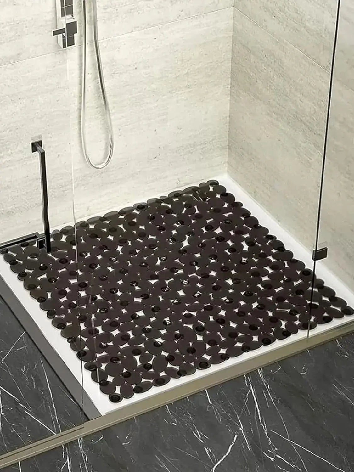 Tapis de douche carré avec ventouses noir 