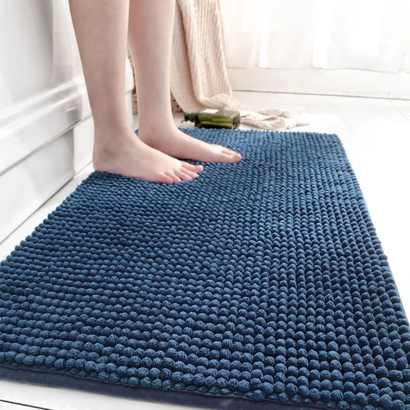Tapis de salle de bain en microfibre épaisse chenille bleu